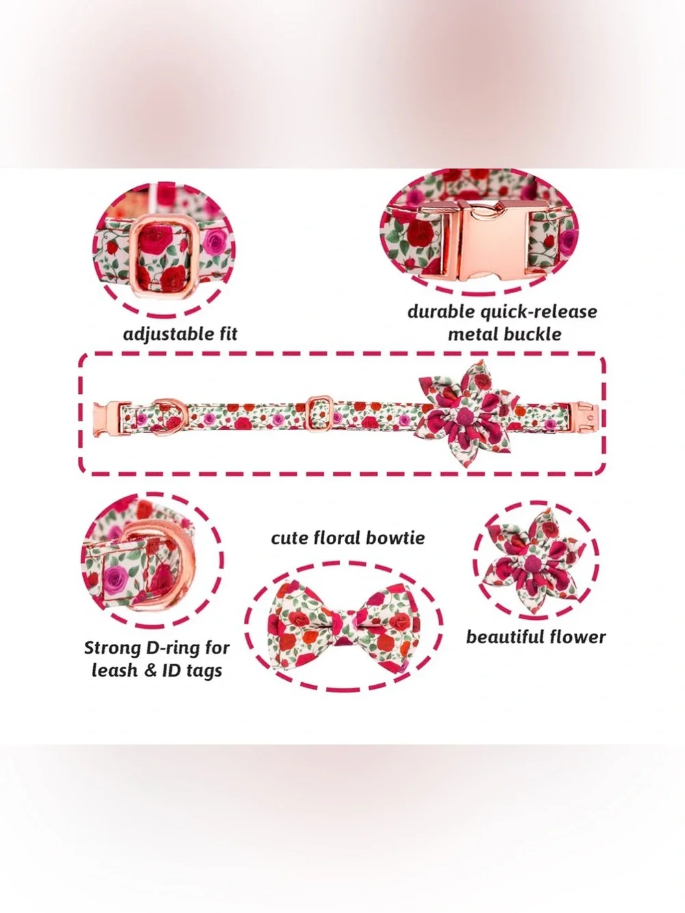 Dog Collar and Leash Set Girls Adjustable Puppy Collars